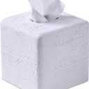 White Natural Travertine Textures Square Tissue Box Cover Holder, Resin Tissue Box Holder Decorative for Bathroom, Vanity, Kitchen Countertop, Bedroom Night Stands, Office Desk Top (Medium)