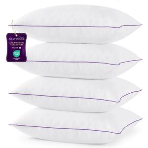 JOLLYVOGUE Pillows Standard Set of 4, Bed Pillow for Side, Back, and Stomach Sleepers, Down Alternative Filled Full Size Pillows, Luxury Hotel Quality and Machine Washable, 26" x 17", 4 Pack