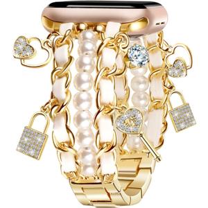 Cute Strap for Apple Watch Bands for Women 40mm 38mm 41mm 42mm 46mm 44mm 45mm 49mm, Stylish Cowboy Chain Bracelet for iWatch Bands Series 11 10 9 8 7 6 5 4 3 SE SE2 SE3 with Metal Dangles