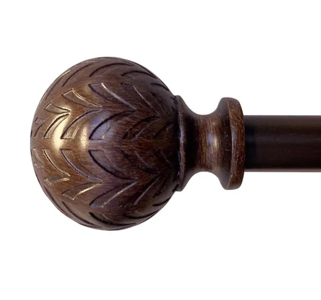Hermosa 26 in. to 48 in. Adjustable 5/8 in. Single Curtain Rod in Walnut with Finials