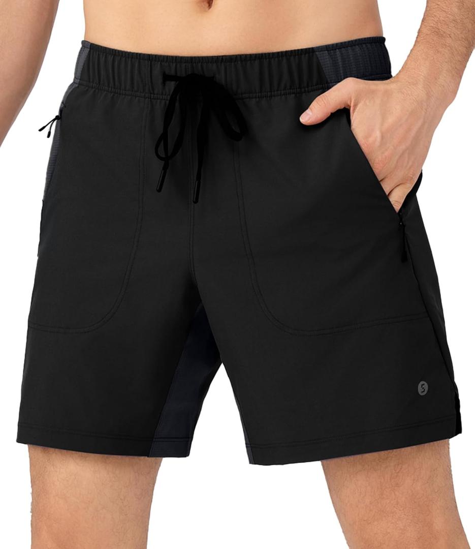 Separatec Men's 2 in 1 Running Shorts with U-Support Compression Liner, Quick Dry Workout Athletic Gym Shorts (Black, M)