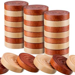 Skylety 72 Pieces Wood Checkers 1.06 Inch Wooden Checkers Pieces Set with Stackable Ridge in Drawstring Storage Pouch for Board Game, Dark Brown and Natural