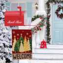 3 x Merry Christmas Garden Flag, Christmas Trees Yard Flag 12x18 Double Sided Red Outdoor Decorations, Winter Trees Holiday Decor Welcome Burlap Garden Flag Rustic Outdoor Farmhouse Xmas for Porch Yard
