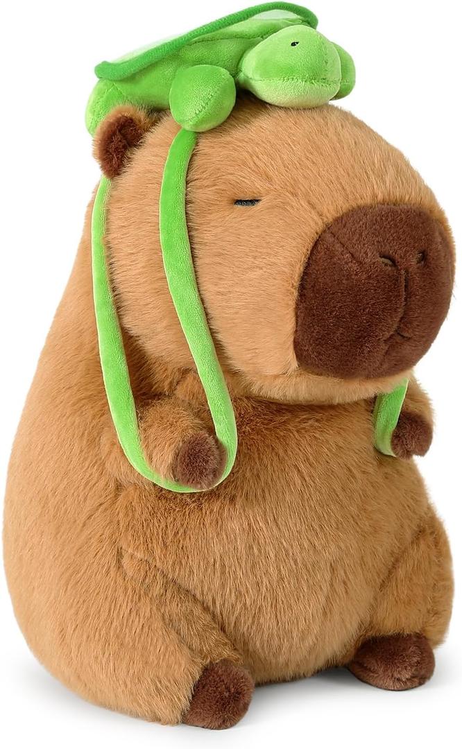 Ditucu Cute Capybara Plush with Turtle Backpack Soft Capibara Stuffed Animal Plushies Toys Hugging Gifts for Kids Brown 13 inch