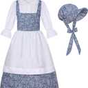 Colonial Costume Girls Pioneer Girl Costume Prairie Dress with Bonnet (7-8 Years)