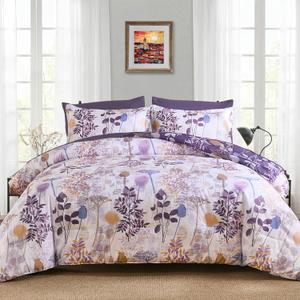Anibedding 7Pieces Queen Comforter Set, Purple Botanical Bed in a Bag Complete Set with Sheet Pillowcase for Bedroom All Season