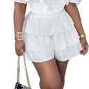 LAJIOJIO Romper for Women,Sexy Off the Shoulder Ruffle Hem Pleated Short Jumpsuits for Summer 2025 (XX-Large, White)