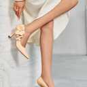 Coutgo Womens Stiletto High Heels Flower Dress Shoes Closed Pointed Toe Slip on Wedding Party Formal Pumps (Beige)