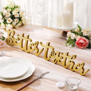 Maitys Better Together Wedding Table Decorations Mr and Mrs Table Sign Wooden Freestanding Letters Sign Rustic Wooden Letter for Photo Props Reception Anniversary Bridal Shower Christmas Party(Gold)