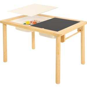 Sensory Table for Toddlers with 2 Storage Bins, Wooden Activity Table with Double-Sided Boards, Sand and Water Play, Indoor & Outdoor Use