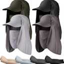 4 Pair Sun Hat Fishing Hats UPF 50+ Outdoor Hiking Hat UV Sun Protection Hat with Neck Flap Face Mask and 4 Pack Arm Sleeves for Men Women (Black, Dark Gray, Light Gray, Army Green)