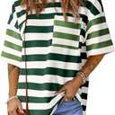 Womens Oversized Color Block Striped Tshirts Summer Casual Short Sleeve Tops Loose Fit Crew Neck Shirts XXL