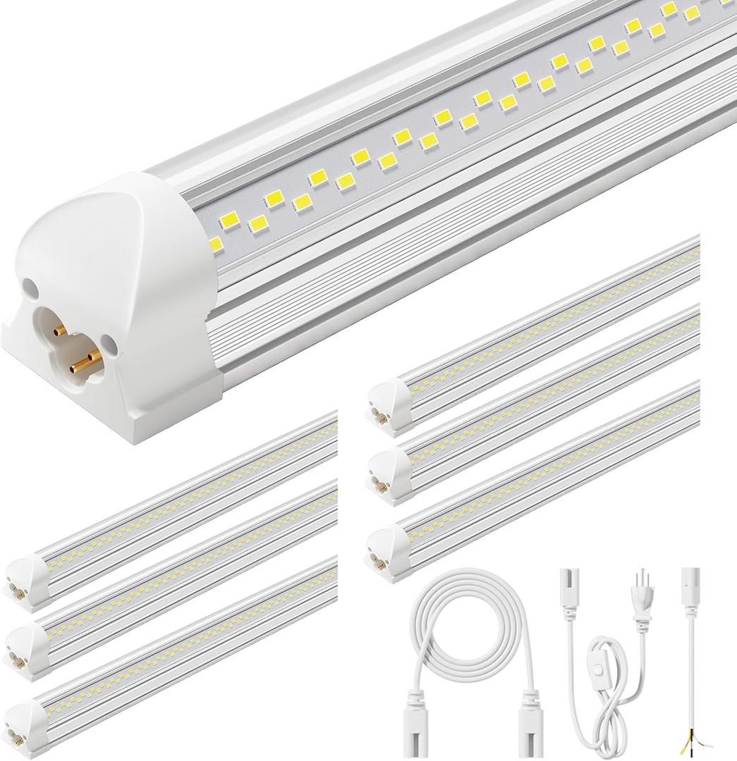ELEKICO 6 Pack 50w 4ft Led Shop Light, Super Bright 7500lm 5000k V Shape 4' Led Shop Lights, Linkable 4 Foot Led Shop Lights for Garage Warehouse, Supermarket, Basement, Barn, Storage Area