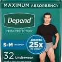Depend Fresh Protection Adult Incontinence Underwear for Men, Disposable, Maximum, Small/Medium, Grey, 32 Count, Packaging May Vary