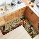 Happy Halloween Kitchen Mats Set of 2 Non Slip Spooky Goth Skeleton Kitchen Rugs Halloween Skull Home Decor Low-Profile Washable Floor Mat 17x47 Inch and 17x29 Inch