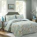 Cozy Line Home Fashions Aqua Teal Turquoise Floral Cherry Blooming 100% Cotton Reversible Quilt Bedding Set, Coverlet, Bedspread (Plum Blossom, Queen - 3 Piece)
