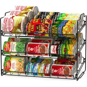 Deco Brothers Stackable Can Rack Organizer for Kitchen and Pantry, 3 Tier, Black
