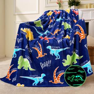 Joiedomi Glow in The Dark Blanket Dinosaur Toys for Kids 3-5 Dinosaur Gifts Toys for Age 2 3 4 5 6 7 8 9 10 11 12 Year Old, Soft Cozy Flannel Kids Throw Blanket, Birthday 50"60"