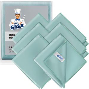 MR.SIGA Ultra Fine Microfiber Cloths for Glass, Pack of 6, 35 x 40 cm 13.7" x 15.7" (Green)