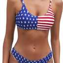 Fanuerg Women's Ribbed Bikini Sets Scoop Neck Cheeky Swimsuit Textured Two Piece Bathing Suit, XS