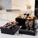 3 Pack Extra Large Acrylic Buffet Risers - 14, 12, 10 Black Display Stands with Hollow Bottoms, Cube Riser Boxes Nesting for Dessert Food Catering Buffet Display Party Supplies