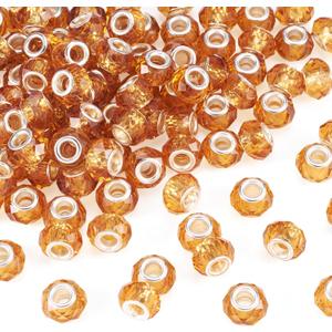 100pcs 14mm Large Hole Beads Glass Crystal Faceted Beads Goldenrod European Crystal Spacer Bead for Necklace Earring Bracelet Crafts Jewelry Making