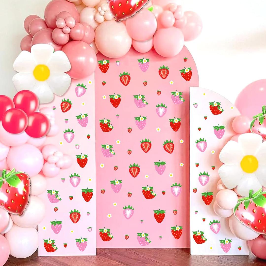 100 PCS Pink Red Strawberry Decals Berry Stickers for Balloon Arch Strawberries Party Decorations Backdrop Vinyl Decal Fruit Wall Sticker Berry Signs for Girls First Birthday Baby Shower Supplies
