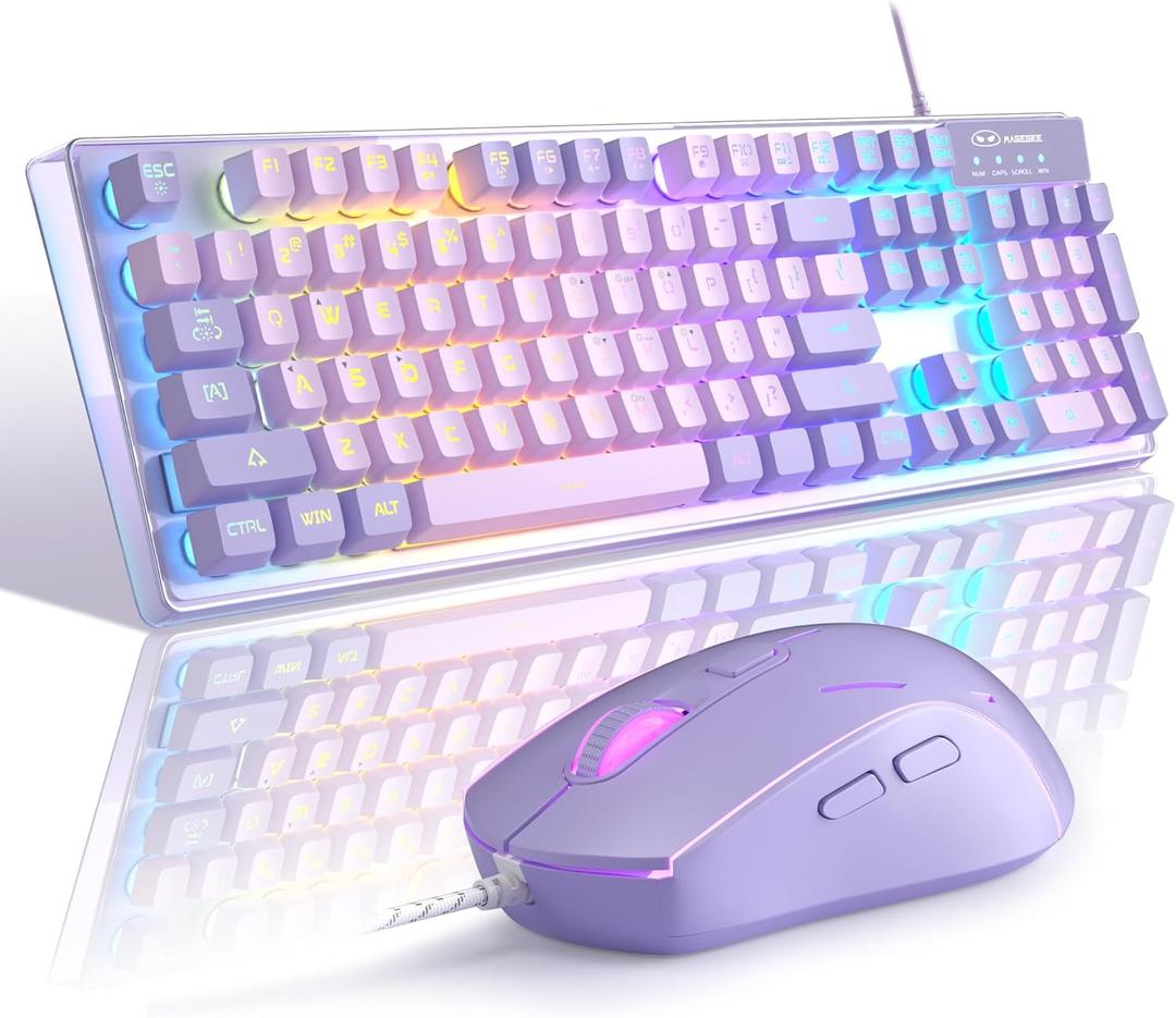 Gaming Keyboard and Mouse Combo, K1 RGB LED Backlit Wired Keyboard with 104 Key Computer PC Gaming Keyboard for PC/Laptop (Purple)