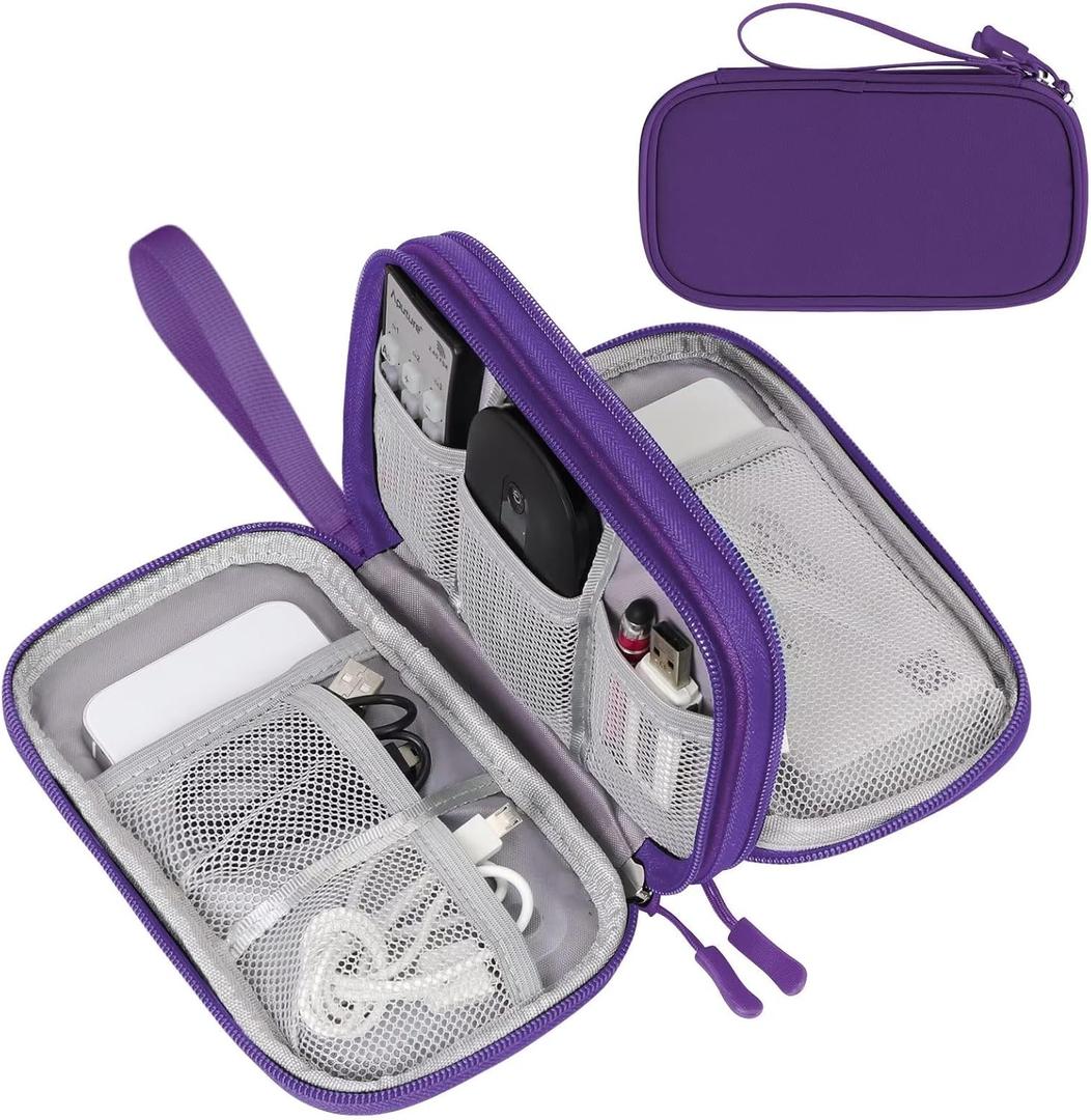 FYY Electronic Organizer, Travel Cable Organizer Bag Pouch Electronic Accessories Carry Case Portable Waterproof Double Layers Storage Bag for Cable, Charger, Phone, Earphone, Medium Size- Purple (Purple)