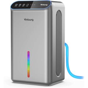 Dehumidifier for Home (85 OZ Water Tank, 800 sq.ft) Quiet Small Dehumidifier for Basement Bedroom Bathroom with Drain Hose, 3 Gear Timer, Sleep Mode, Auto Shut Off, 7 Color Ambient Light (Deep Sliver)