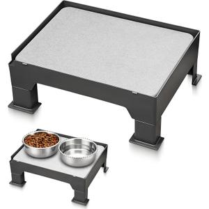 Diatomite Mat Pet Feeder Stand  Compatible with Most Dog Bowls & Automatic Feeders, Elevated Dining Station with Non-Skid Feet & Adjustable Height that Absorb Spills to Keep The Bowl Area Clean