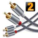 RCA Cable, Goalfish 2RCA Male to 2RCA Male Stereo Audio Cables2-Pack/4ft, Hi-Fi Sound, ShieldedBraided RCA Stereo Cable for Home Theater, HDTV, Amplifiers, Hi-Fi Systems, Car Audio, Speakers (Grey)