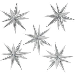 Silver 60 Pcs Star Balloons Explosion 12 Point Cone Balloon,Metallic Mylar Spike Balloons for Party Decor,Weddings,Birthday Anniversary Party Backgrounds