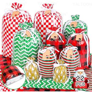 YALTOON Christmas Gift Bags, 22pcs Drawstring Christmas Bags for Gifts, Xmas Holiday Gift Bag Assorted Sizes-Large, Medium, Small, Present Bags for Gift Wrapping