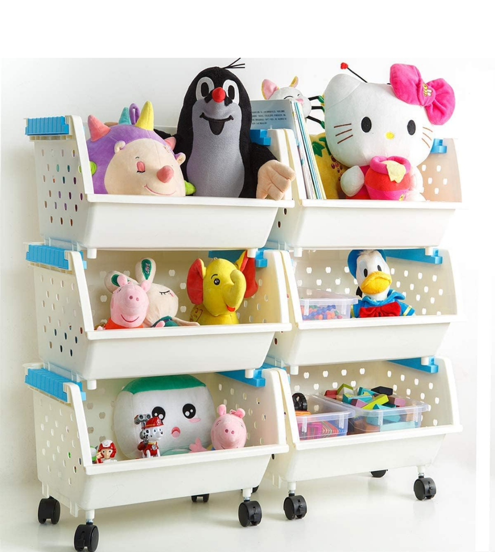 Toys Chest Large Baskets Storage Bins Organizer with Wheels For Kids Can Move EverywhereNatural/Primary (Primary Collection)(6 White)