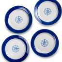 Euro Ceramica Ahoy Nautical Compass Dinner Plates, Blue and White, Set of 4