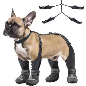 Idepet Dog Suspender Boots, Tall Dog Boots Anti-Slip & Fall Waterproof Shoes Leggings, Adjustable Suspender Boots for Winter Snow Rain Hiking Paws Protector (1, Black)