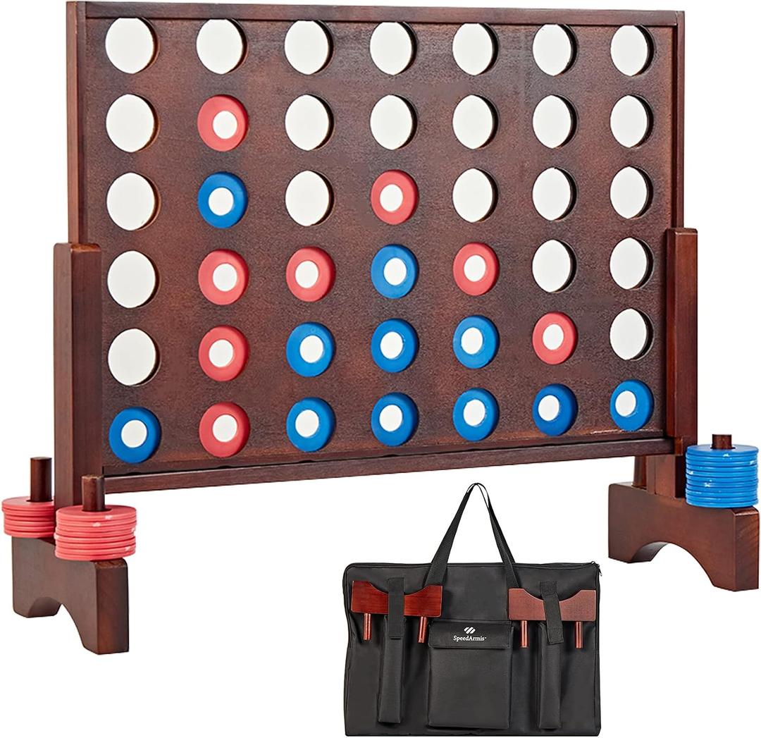 SpeedArmis Giant Wooden 4 in A Row Game - Fun Indoor and Outdoor Board Games for Teens, Includes 42 Pcs Dics and Carrying Bag