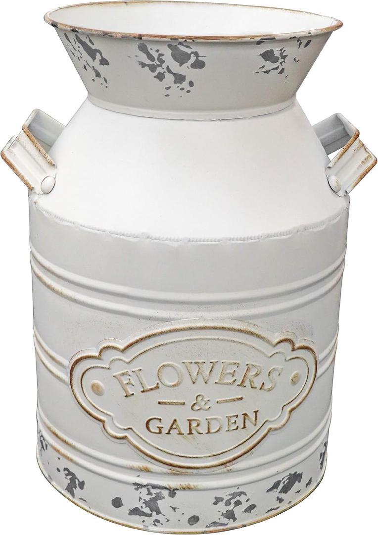 Soyizom Vintage Rustic Farmhouse Galvanized Metal Shabby Chic Flower Vase Watering Can Tin Jug French Style Bucket Pot Pitcher Flower Holder Vase with Handle for Kitchen Garden Decor Large,9.8" H