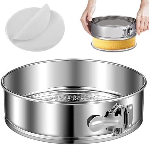 9" Stainless steel Springform Pan with 30 Pcs Parchment Paper Liners,9inch round pan 304 Nonstick Leakproof Springform Cake Pan with Removable Bottom for Cheesecake,Mousse,Chiffon,Baking Cakes