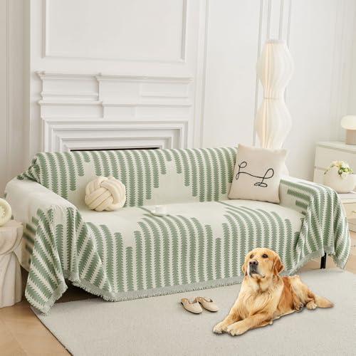 HAOMAIJIA Boho Sofa Covers Couch Covers for 3 Cushion Couch Sofa Pet Friendly Soft Thick Non Slip Couch Cover for Dogs Washable Sectional Couch Covers L Shape Furniture Protector (Green, 71"x118")