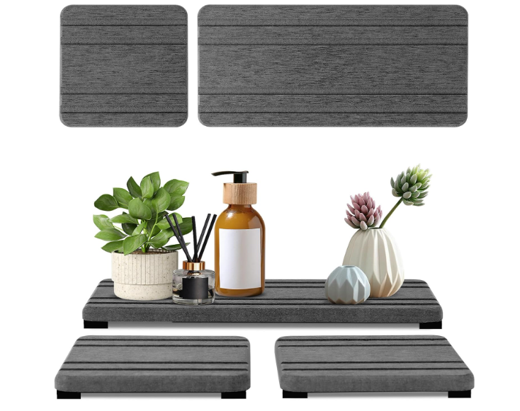 3PCS Water Absorbing Stone Tray, DryingNeat Diatomite Stone Sink Tray, Instant Dry Sink Coasters, Kitchen Sponge Hand Soap Holder, Countertop Fast Drying Counter Trays,8 * 4inch and 4 * 4inch
