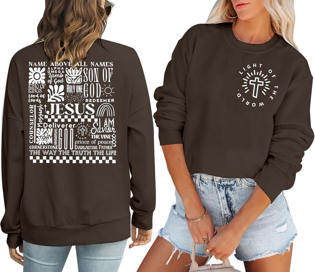 JINTING Christian Jesus Sweatshirt Women Religious Faith Sweatshirts Inspirational Waymaker Pullover Bible Verse Tops (2XL, Xmas-brown)