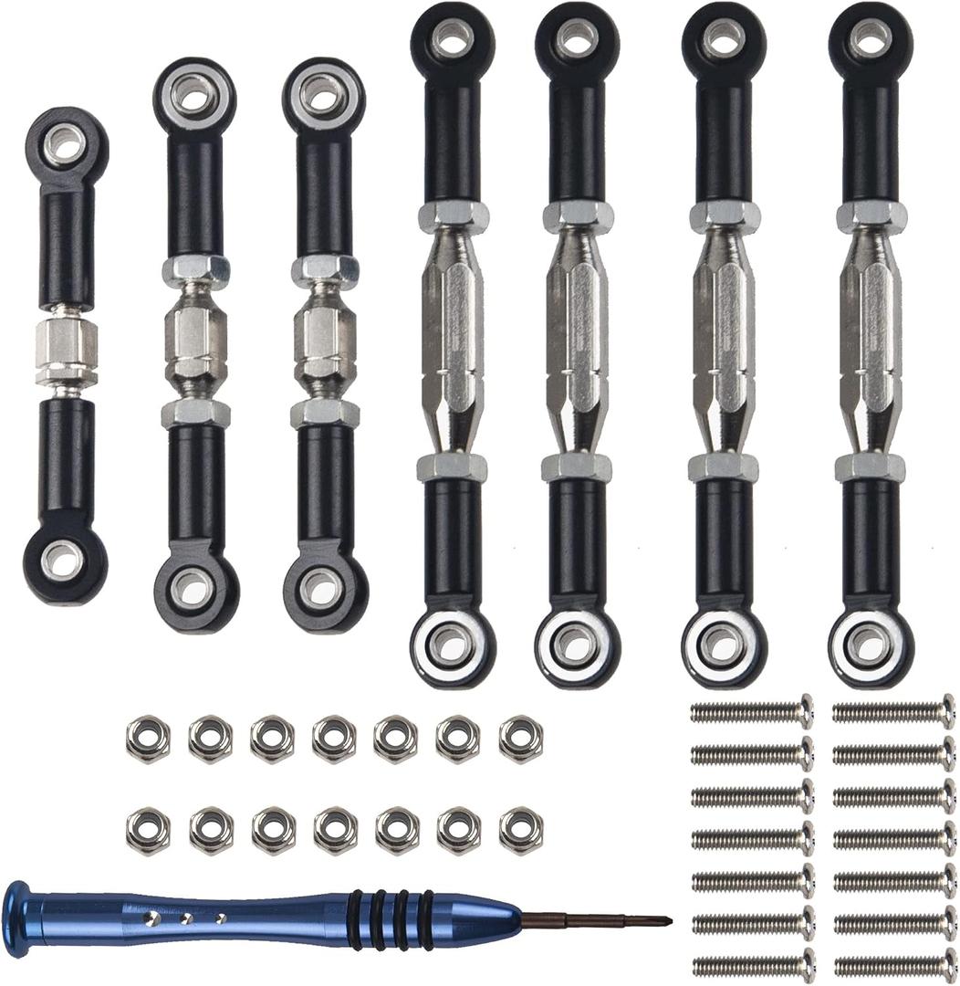 ShareGoo Aluminum Turnbuckle Pull Rod Steering Linkages Arm Tie Rod Ends Servo Link Rod with Screwdriver Compatible with WLtoys 144001 1/14 RC Car Buggy,Black