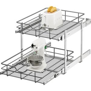 ALINE FURNITURE 2-Tier Pull Out Cabinet Organizer - 17" W x 22" D Soft Close Pullout Shelves with Shelf Liners - Slide Out Drawers for Kitchen Cabinets, Pantry, Bathroom, Heavy Duty Steel Wire Baskets