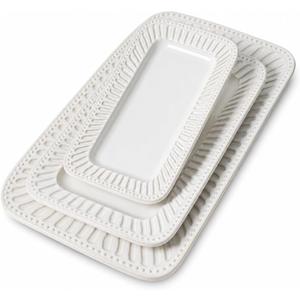 Rectangular Ceramic Serving Platters, Set of 3, Vintage White, 16-inch