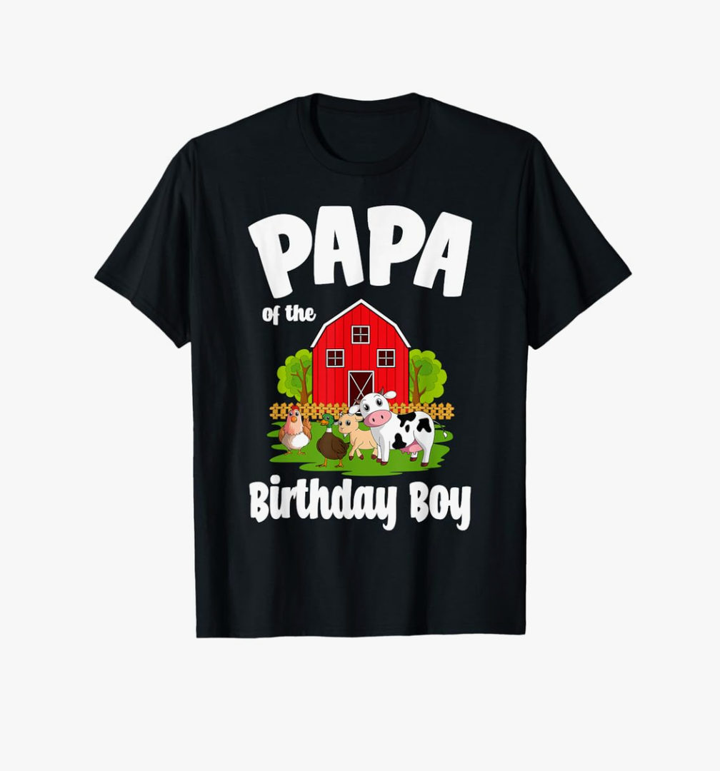 Papa Of The Birthday Boy Farm Animal Bday Party Celebration T-Shirt 2XL