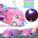 Unicorn Truck Toys for 2 3 4 5 6 7 Year Girl Toddler Foldable Track 2 Player Race Mode Friction Power Toy Cars Light&Sound Push Transport Carrier W/ 6 Princess Cars Birthday Gift Idea for Kids Girls