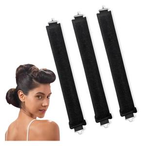 Velvet Heatless Curling Set - 3 Satin Rods for Soft Overnight Curls, No-Heat Rollers for Short Hair, Sleep-Friendly Black Curlers