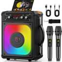 HWWR Karaoke Machine, Portable Bluetooth Speaker with 2 Wireless Microphones for Adults & Kids,Karaoke Speaker for Parties and Gatherings, PA System Supports TWS/USB/TF/REC/AUX and TV Connected (Black)